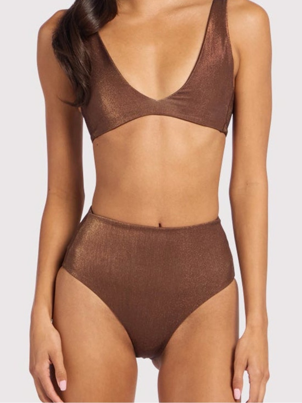 Nuuds Shimmery Chocolate Brown High-Waist Woman’s Bikini Bottom Size Medium